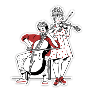 cellist and violinist with curly hair laptop sticker