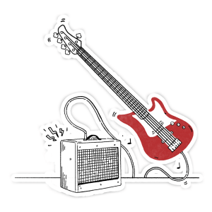 red and white bass guitar laptop sticker