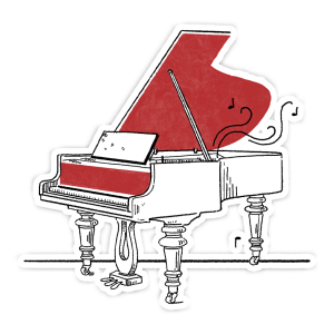 red and white piano laptop sticker